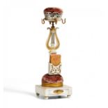 EXCEPTIONAL WOODEN JEWELLERY STAND WITH MOTHER OF PEARL AND ALMANAC FROM THE BIEDERMEIER PERIOD.