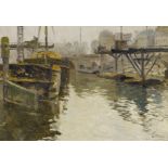 Abel-Truchet, Louis1857 Versailles - 1918 AuxerrePéniches. Lastkähne im Hafen. Öl auf Leinwand. 38,5