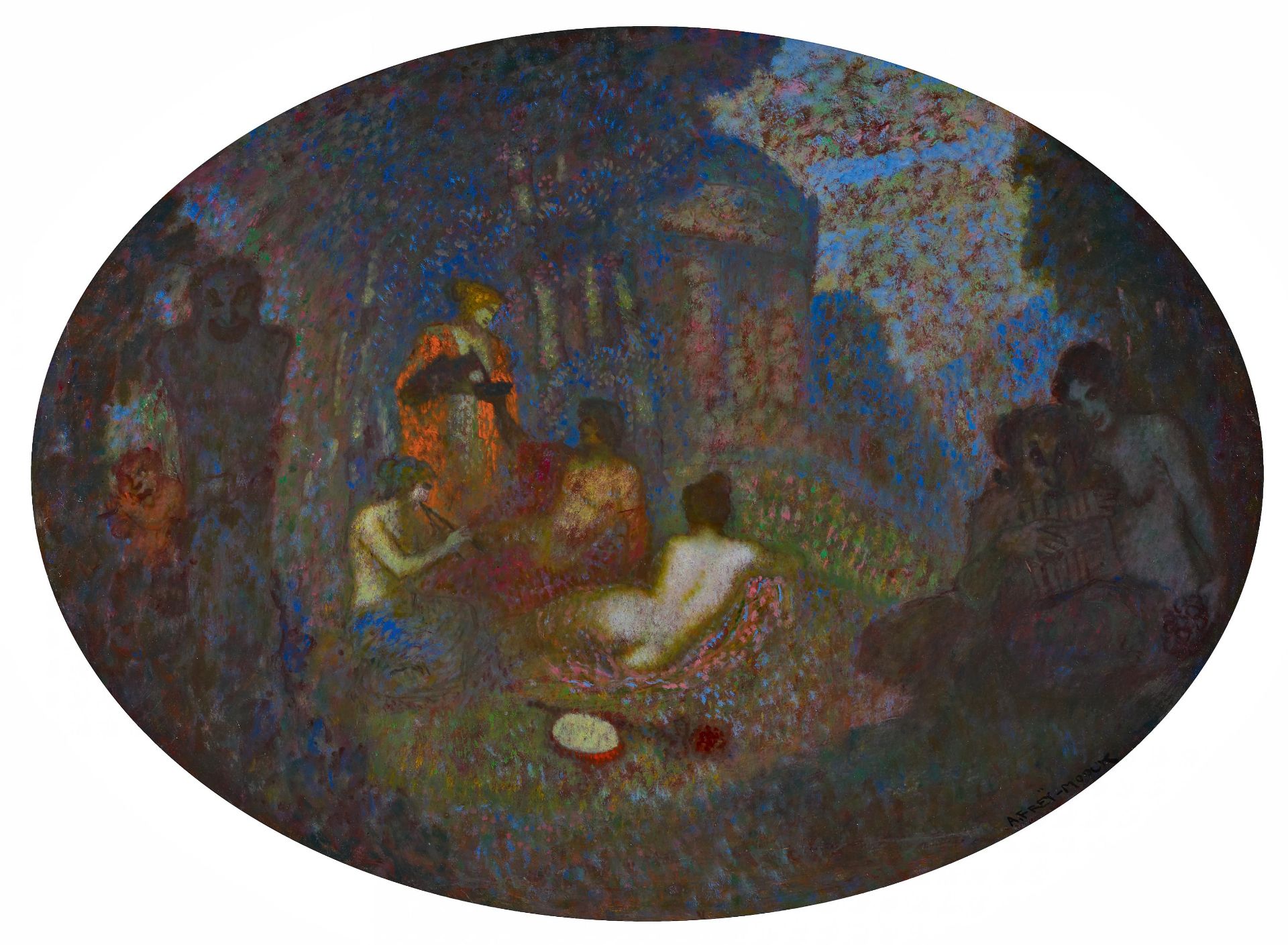 Frey-Moock, Adolf1881 - 1954Dionysisches Fest. Öl auf Karton. Im Oval: 81 x 111cm. Signiert unten