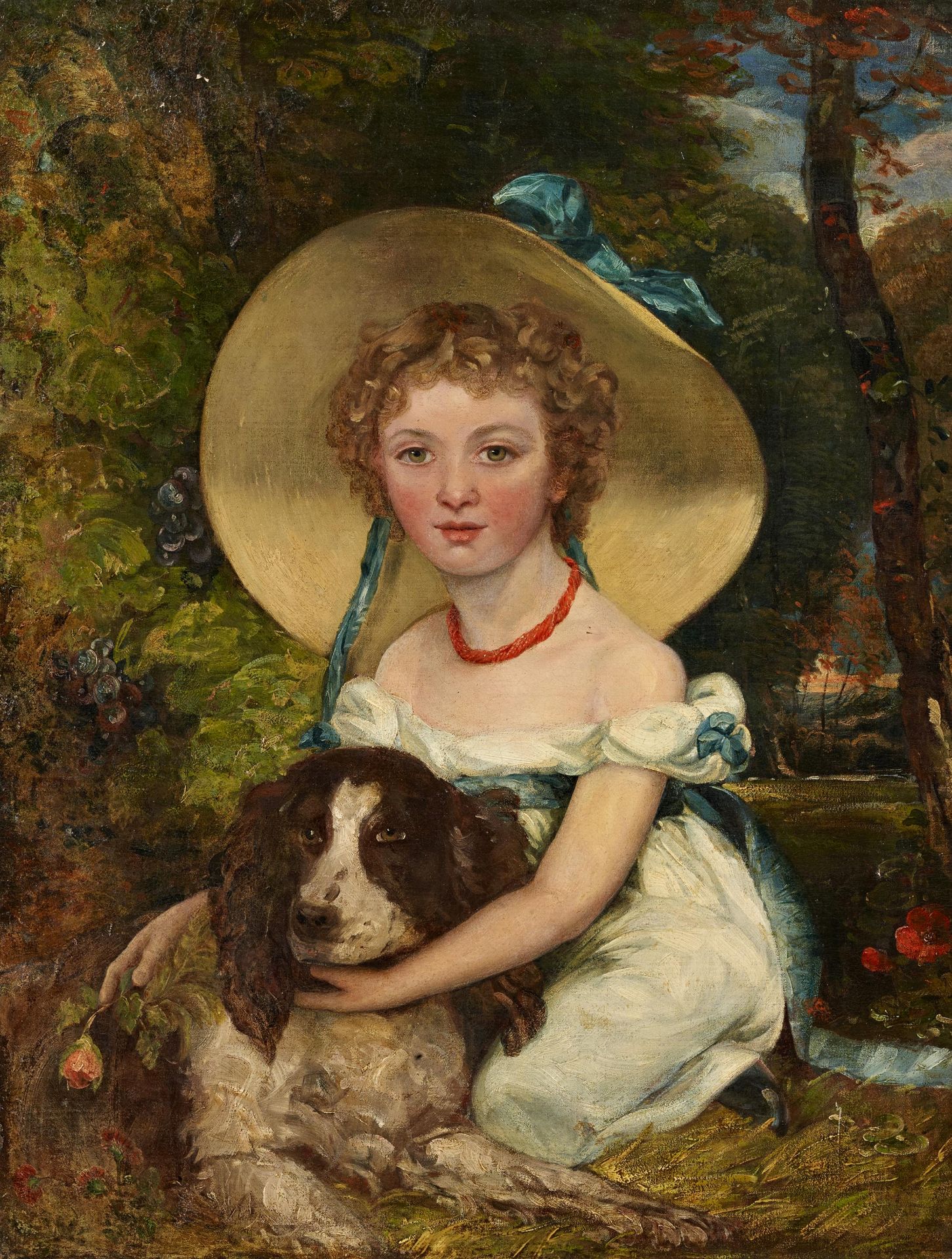 Opie, John1761 Trevellas - 1807 London - UmkreisPortrait eines Mädchens mit ihrem Hund. Öl auf