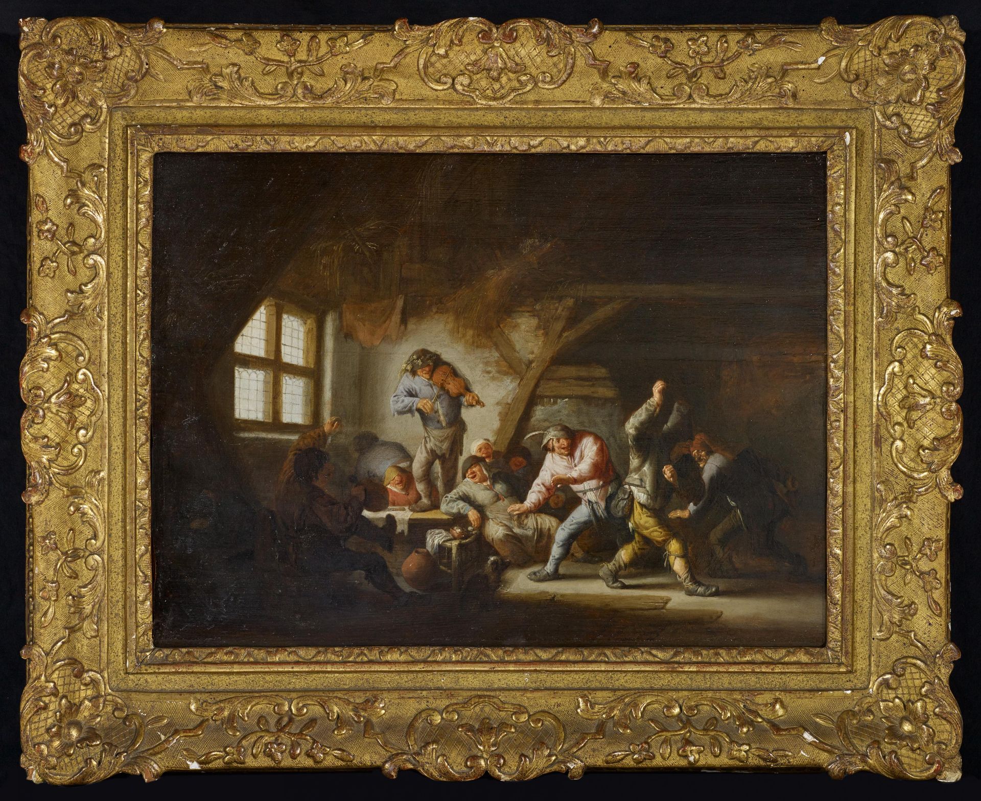 Ostade, Adriaen vonHaarlem 1610 - 1684Tanzende Bauern in der Scheune. Öl auf Holz. Parkettiert. 44 x - Bild 2 aus 5