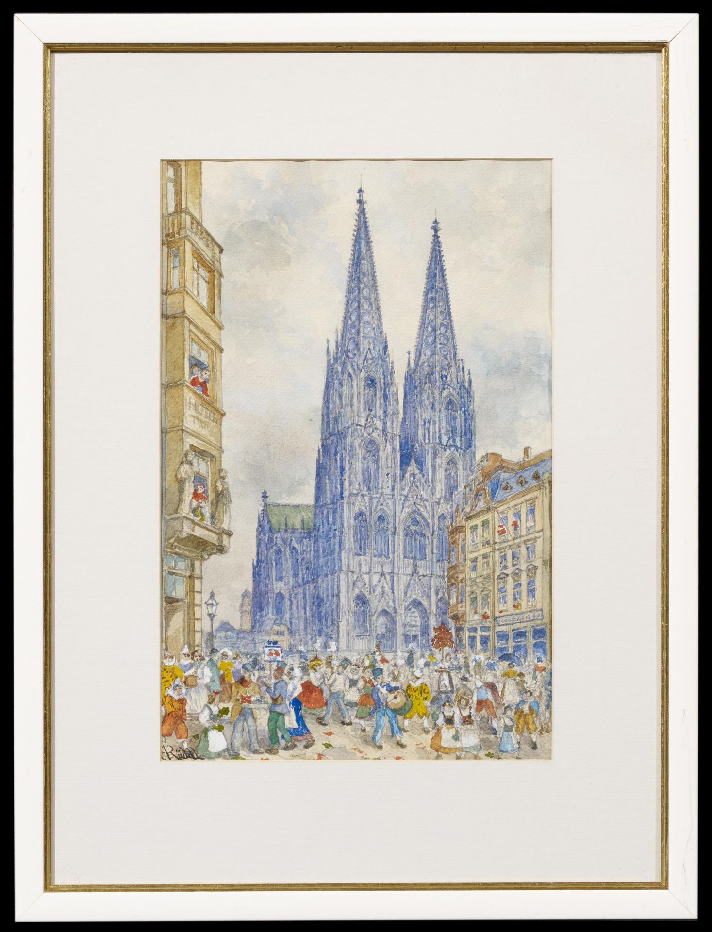 Rüdell, Carl1855 Trier - 1939 KölnRosenmontag vor dem Kölner Dom. Aquarell auf Papier. Montiert. - Bild 2 aus 4