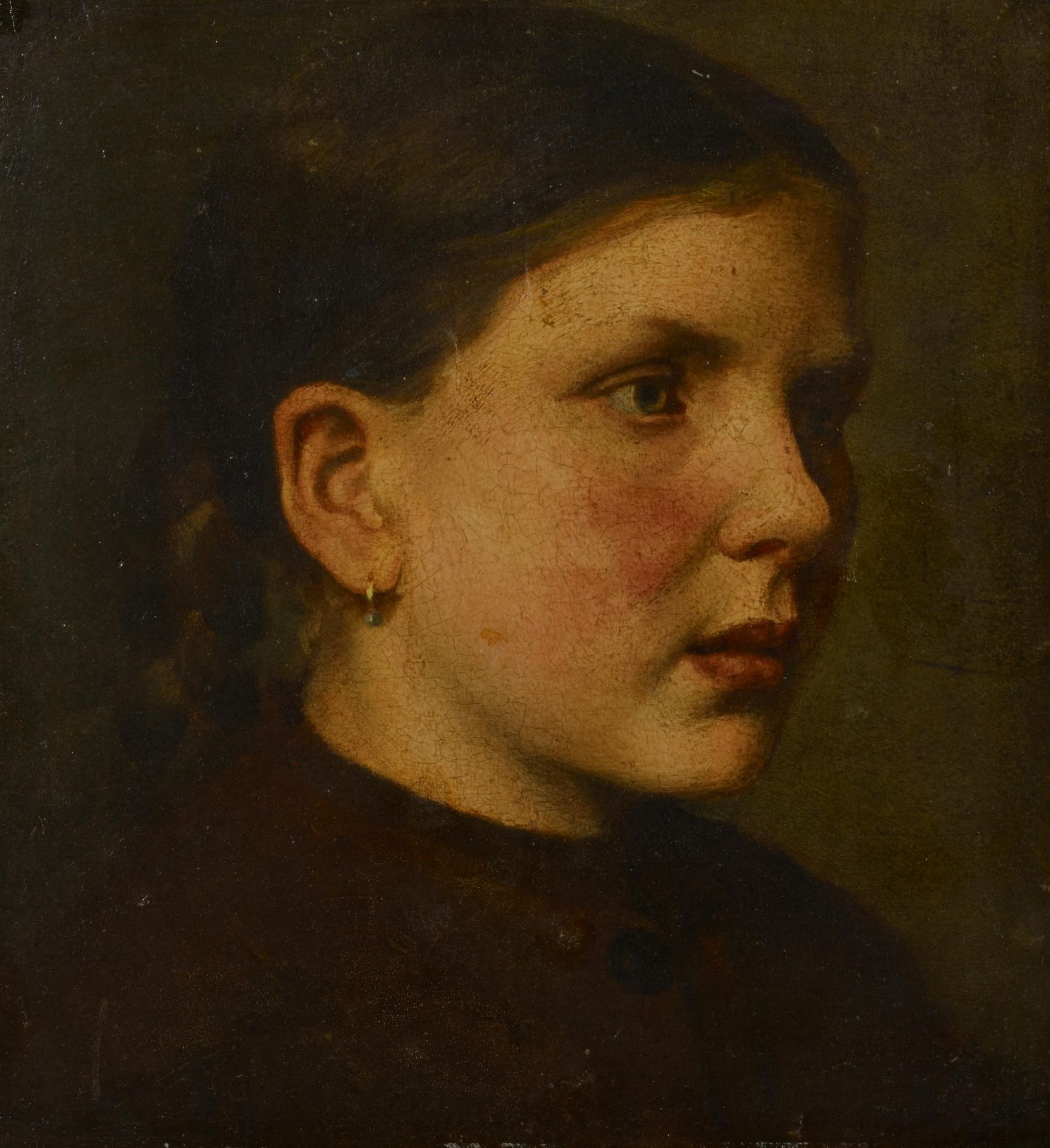 Münchner Schule - 2. H. 19. Jh.Studie eines Mädchenportraits. Öl auf Karton. 33 x 31cm. Rahmen.