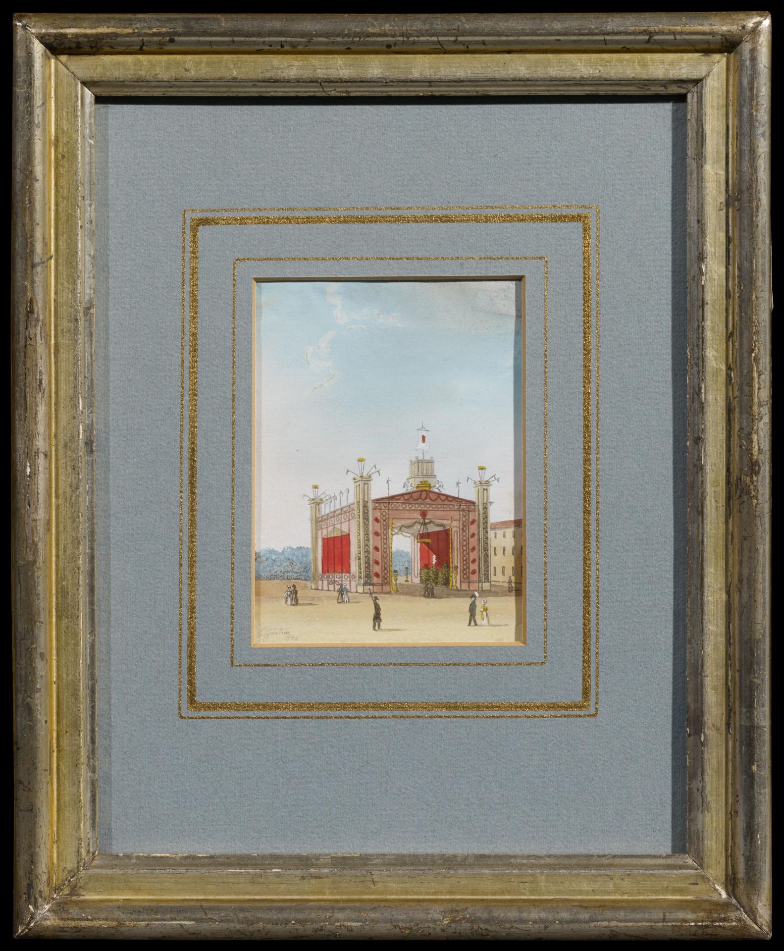 Gaertner, Eduard1801 Berlin - 1877 Flecken ZechlinPavillon in St. Petersburg. Gouache auf Papier. - Bild 2 aus 3