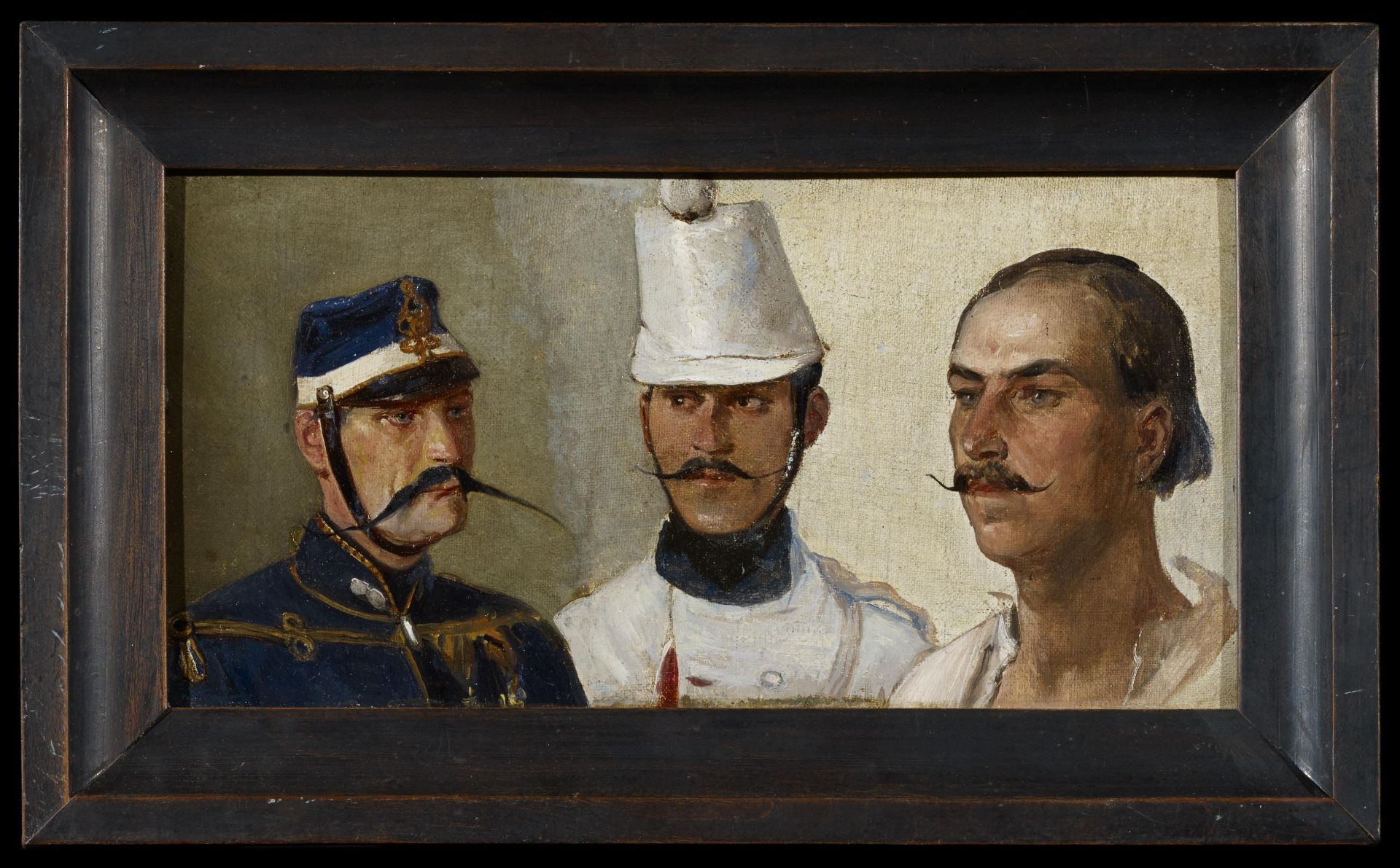 Französischer Meister - 19. Jh.Kopfstudie dreier französischer Soldaten. Öl auf Leinwand. Auf Karton - Bild 2 aus 3