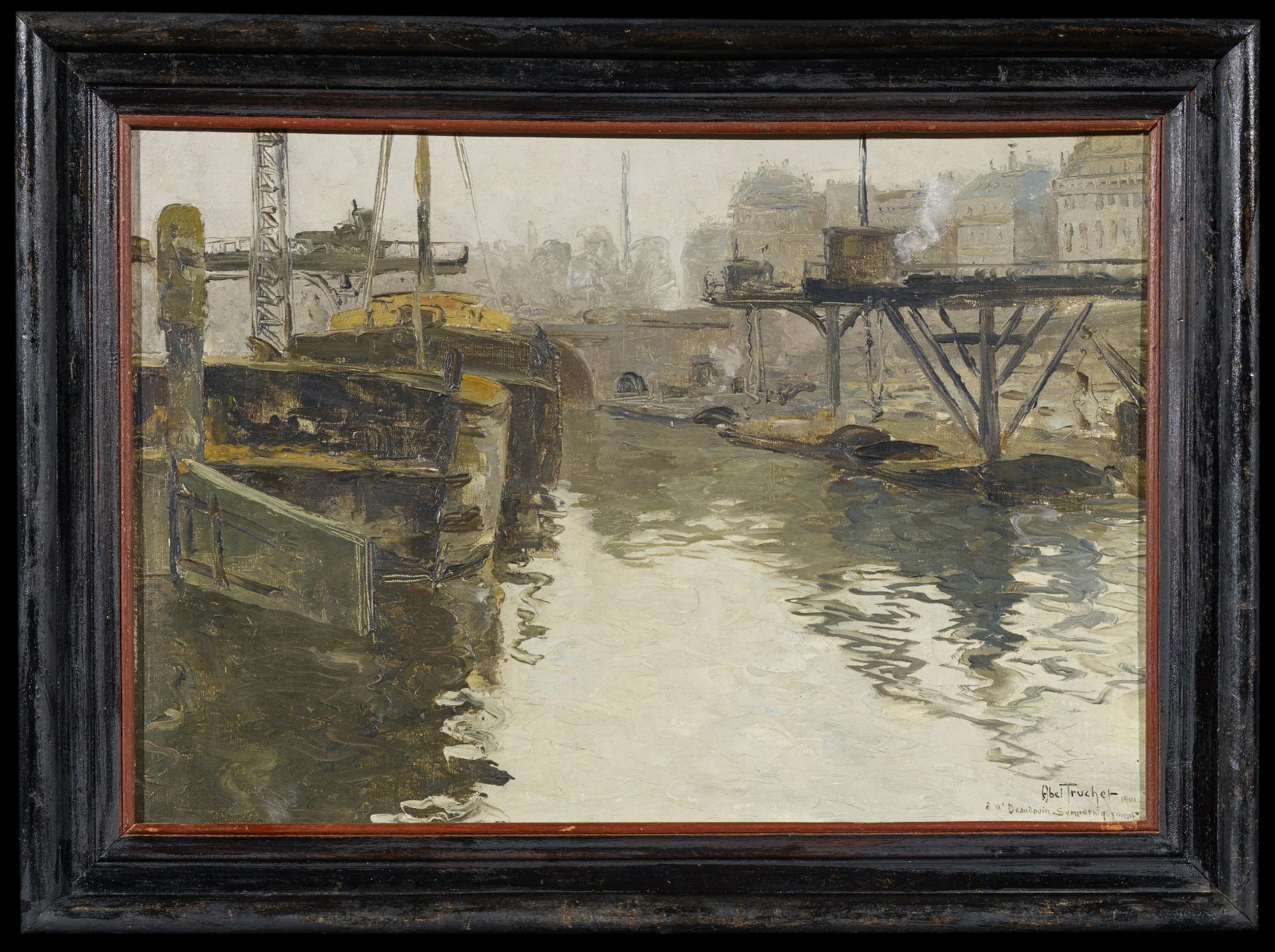 Abel-Truchet, Louis1857 Versailles - 1918 AuxerrePéniches. Lastkähne im Hafen. Öl auf Leinwand. 38,5 - Bild 2 aus 4