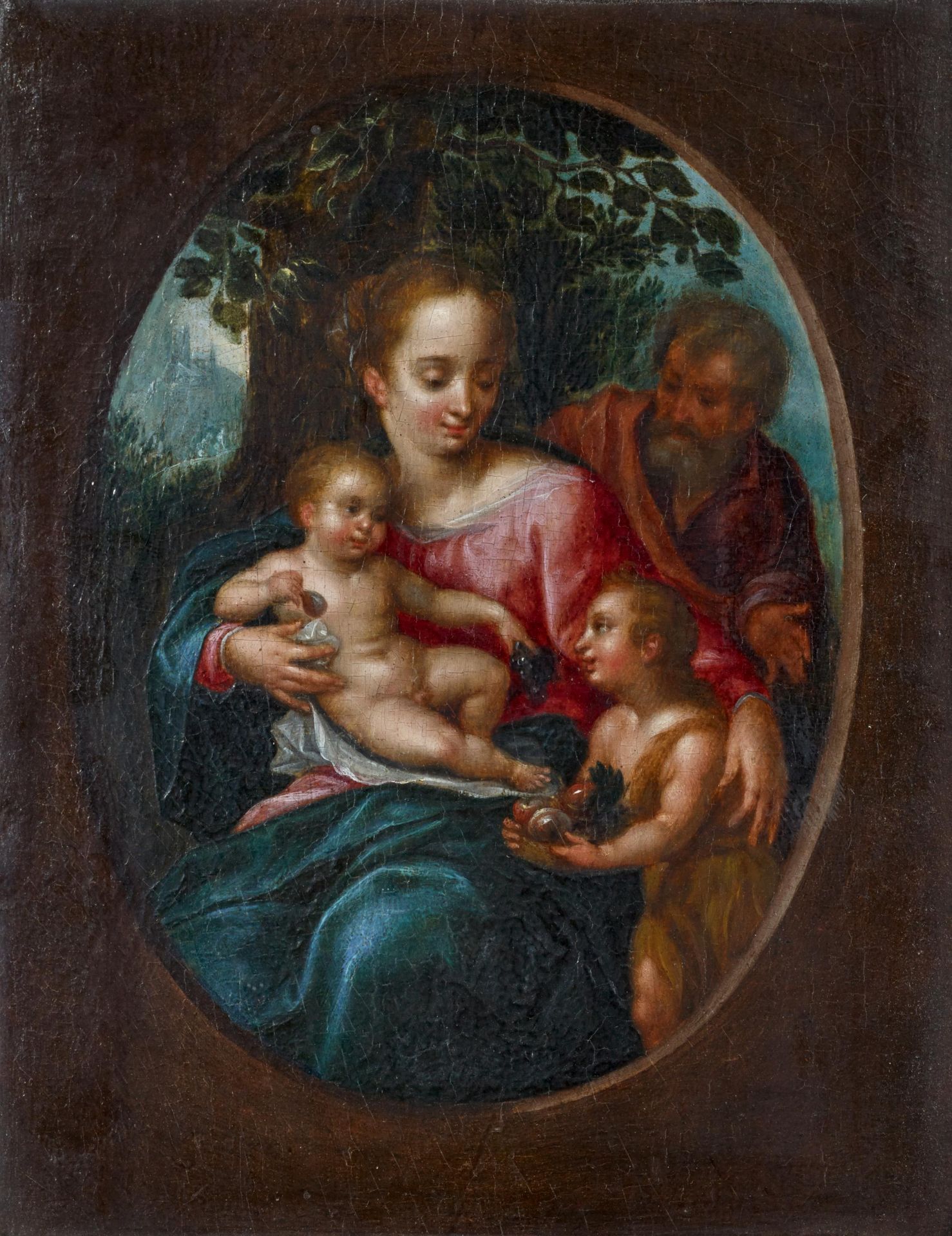 Clerck, Hendrick de1570 Brüssel - 1629Heilige Familie mit dem Johannesknaben . Öl auf Holz. 16,5 x