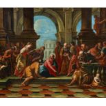 Grassi, Nicola1682 Formeaso - 1748 VenedigJesus und die Ehebrecherin. Öl auf Leinwand. Doubliert. 94