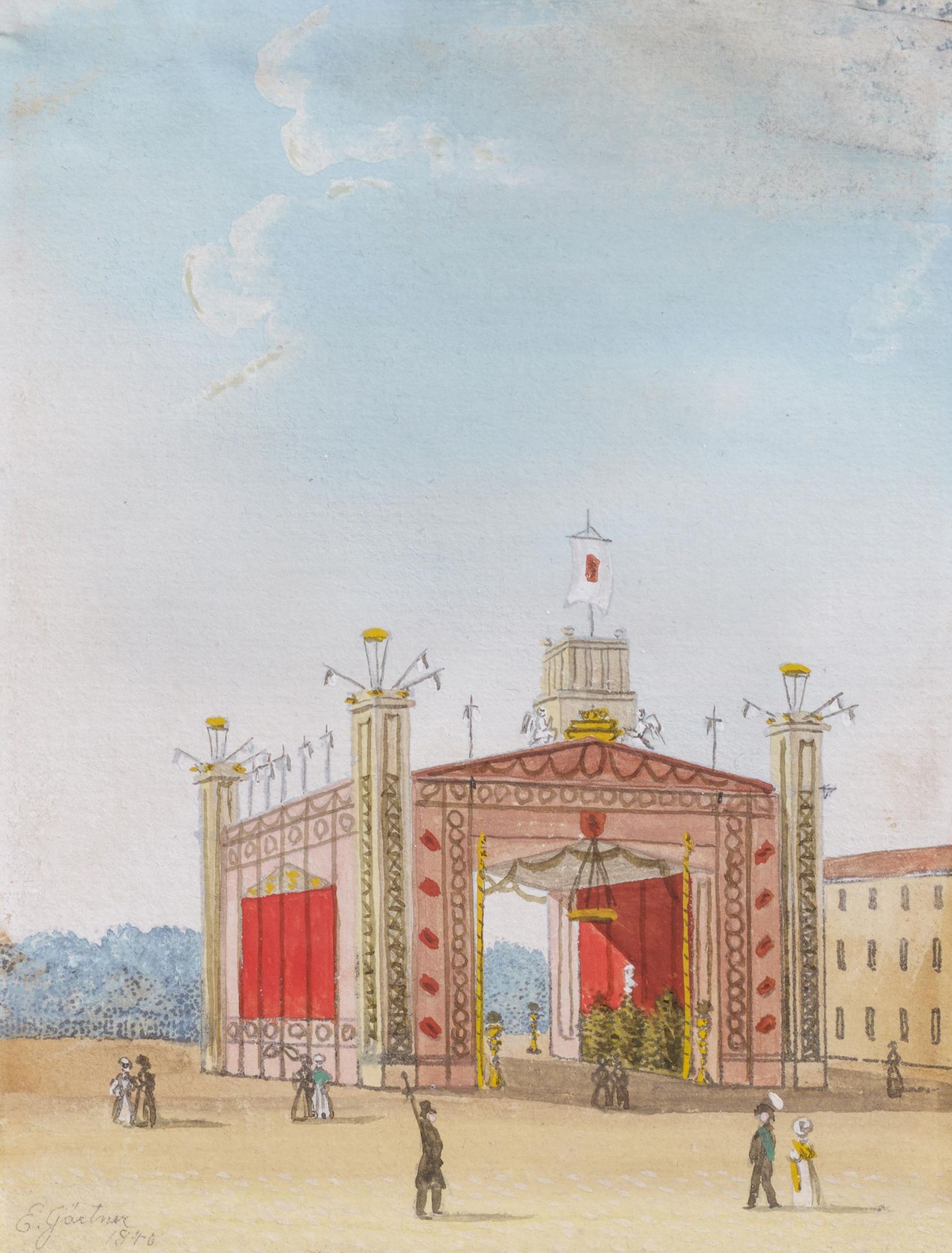 Gaertner, Eduard1801 Berlin - 1877 Flecken ZechlinPavillon in St. Petersburg. Gouache auf Papier.