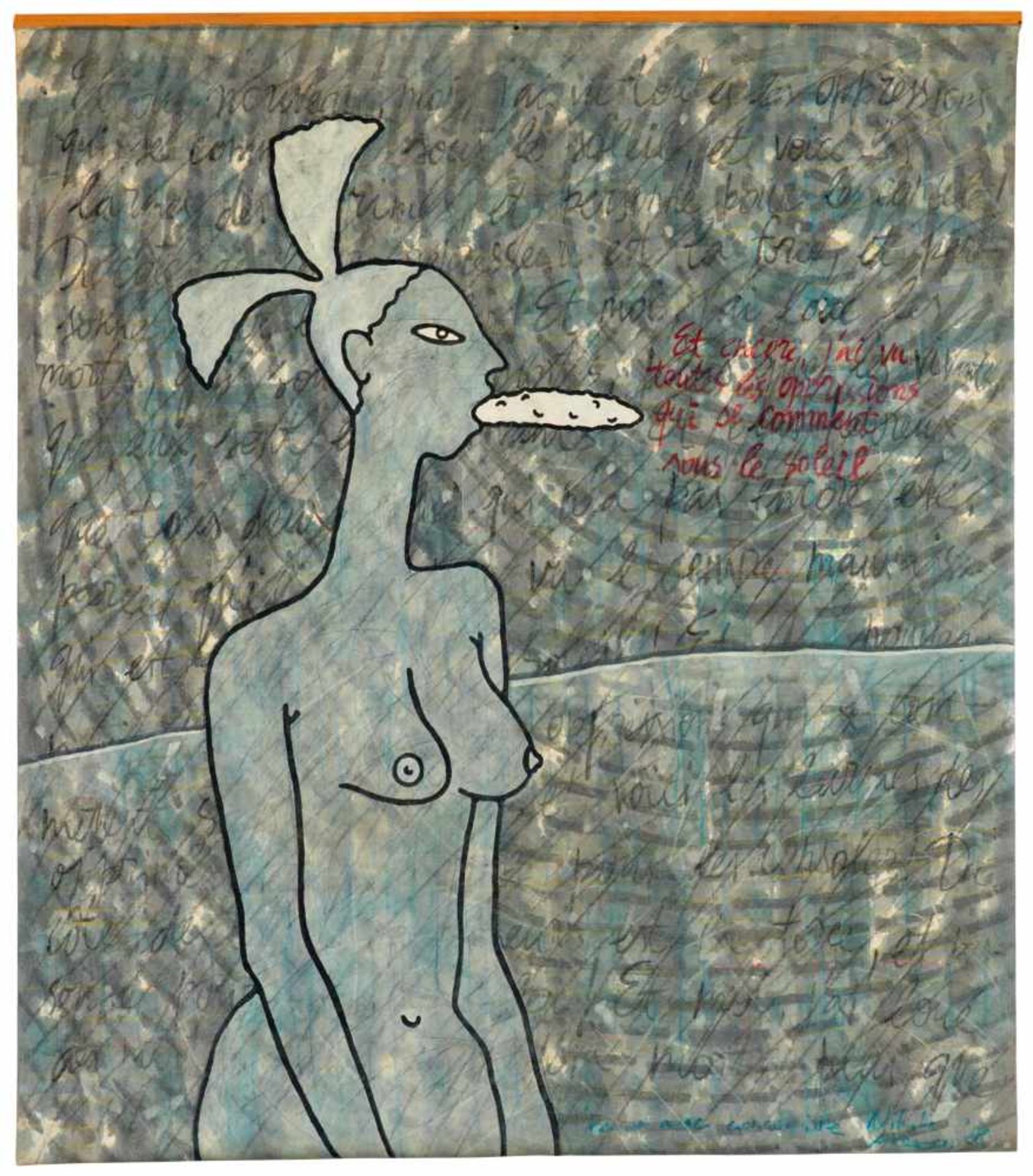 Alexeev, Nikita1953 Moskau"Femme avec concombre". 1988. Mischtechnik auf Kunststoff. 160 x 140cm.