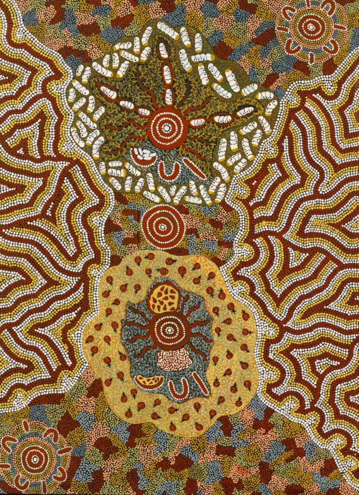 Aboriginal Art. Tjukurrpar. Acryl auf Leinwand. 121 x 85,5cm. Bezeichnet verso: CSCA 45, 50.