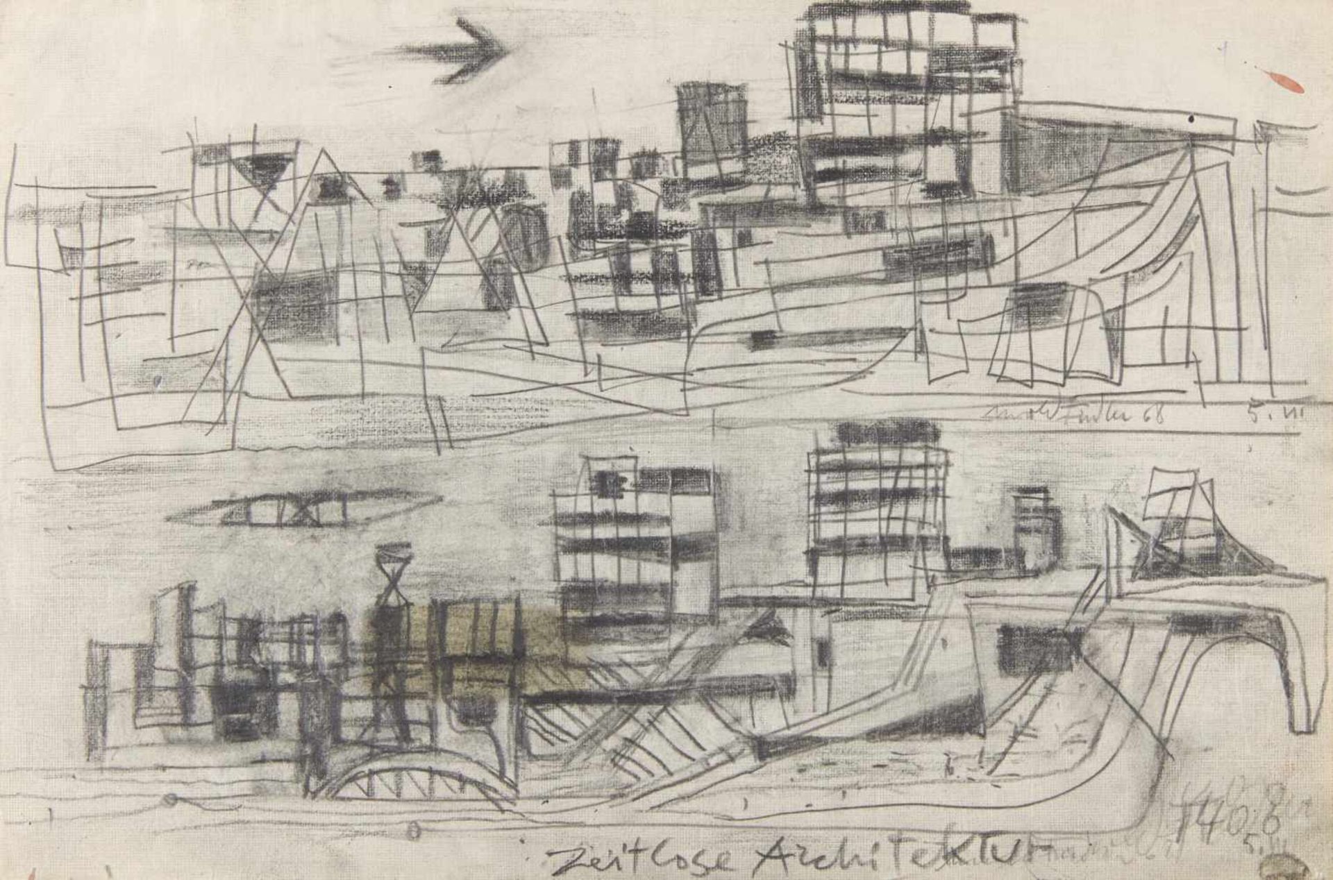 Fiedler, ArnoldHamburg 1900 - 1985"Zeitlose Architektur". 1968. Bleistift auf Papier. Auf Bütten