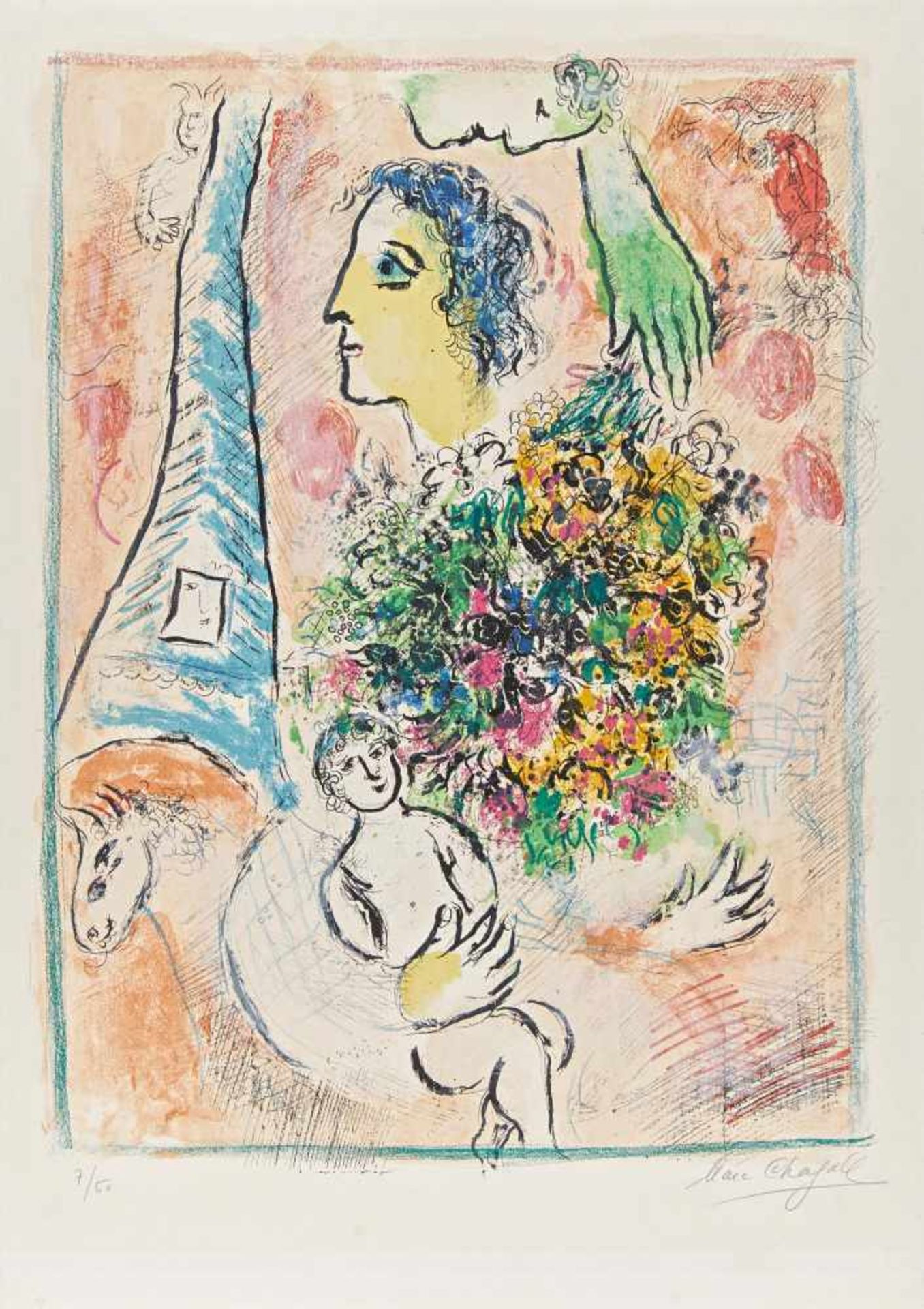 Chagall, Marc1887 Vitebsk - 1985 St. Paul de VenceOffrande á la Tour Eiffel. 1964. Colour lithograph