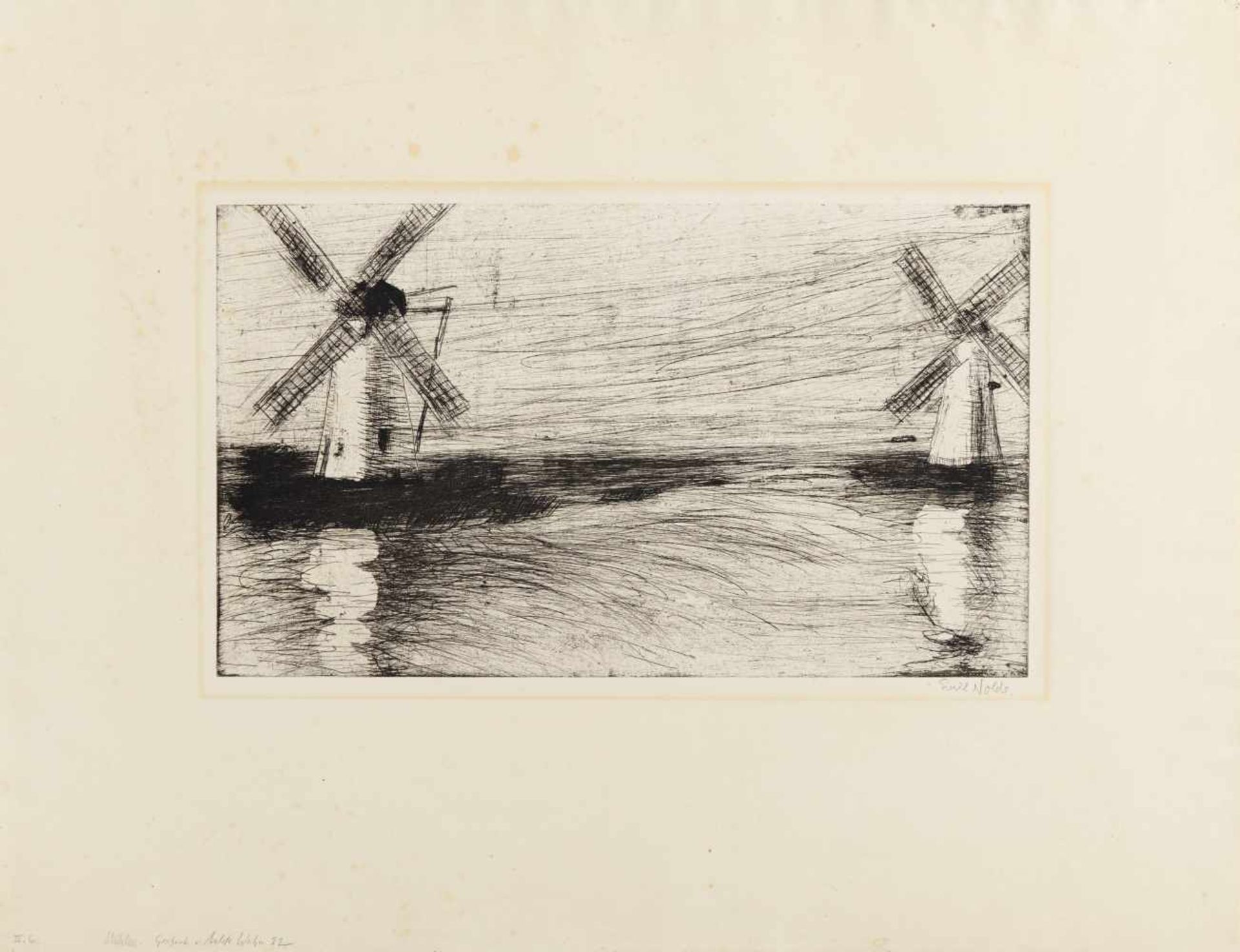 Nolde, Emil1867 Nolde - 1956 SeebüllMühlen. 1922. Etching on JWZANDERS 1914 (watermark). 24.5 x 42cm