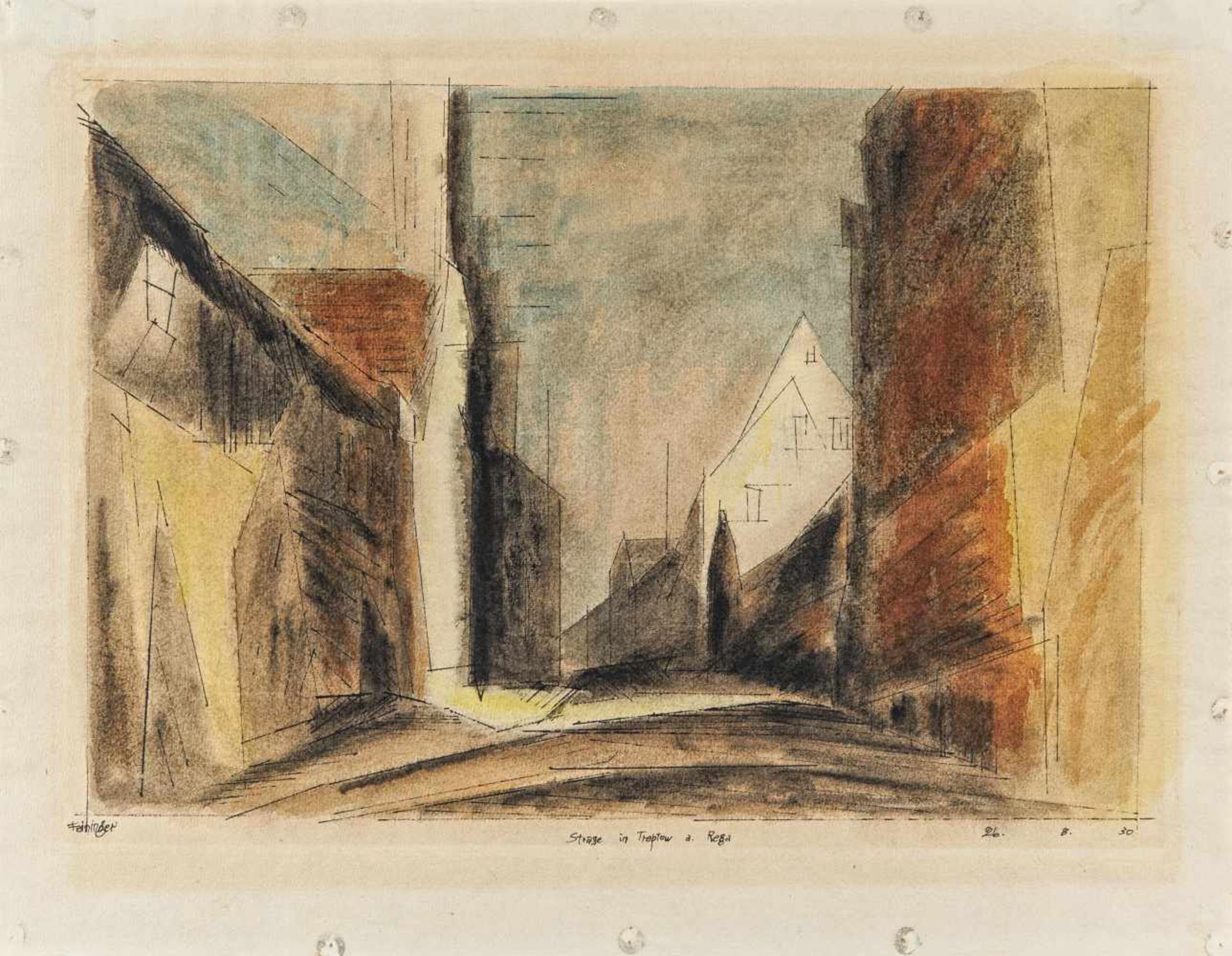 Feininger, LyonelNew York 1871 - 1956"Straße in Treptow a. Rega". 1930. Watercolour over india ink - Bild 2 aus 3