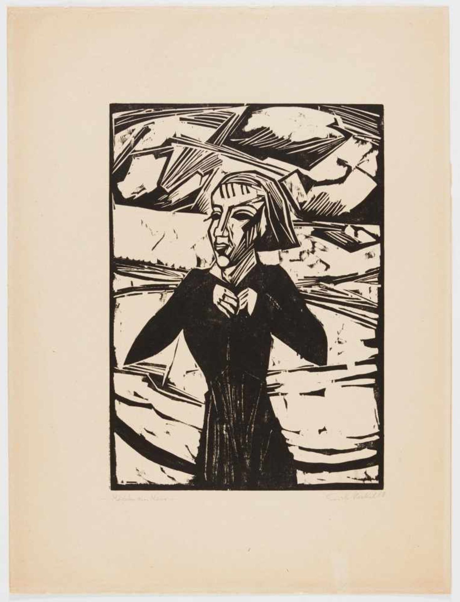 Heckel, Erich1883 Döbeln - 1970 RadolfzellMädchen am Meer. 1918. Woodcut on Japan. 46 x 32.5cm (70 x - Bild 2 aus 4