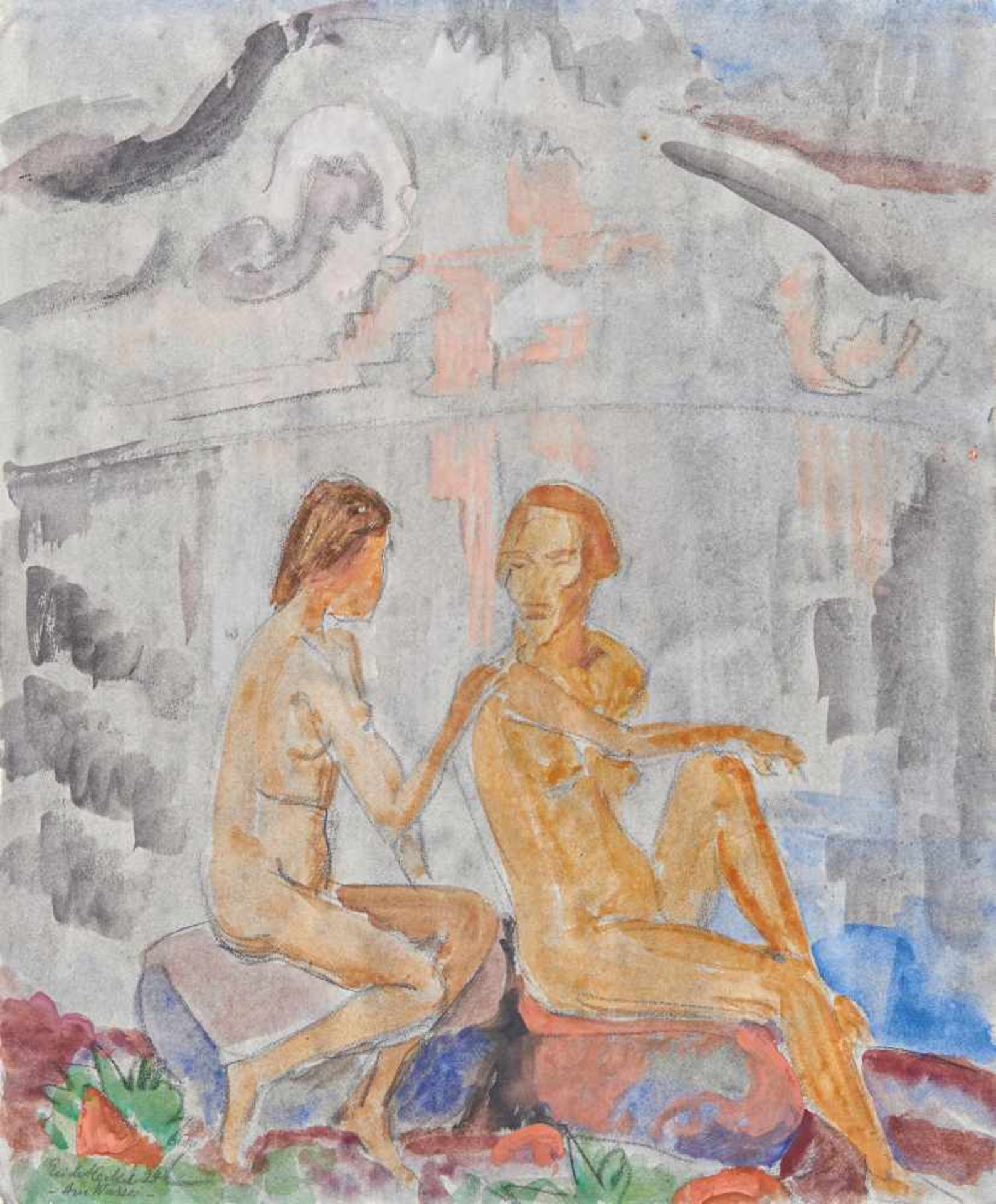 Heckel, Erich1883 Döbeln - 1970 Radolfzell"Am Wasser". 1924. Watercolour and charcoal on vellum.