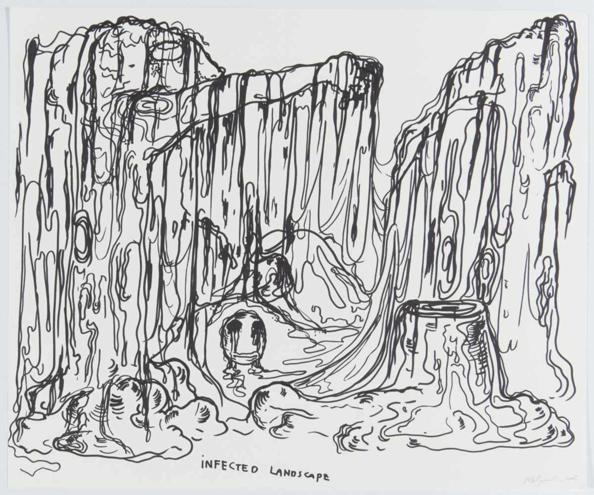 Melgaard, Bjarne1967 Sydney"INFECTED LANDSCAPE". 2001. Felt tip pen on paper. 33 x 40cm. Titled, - Bild 2 aus 4