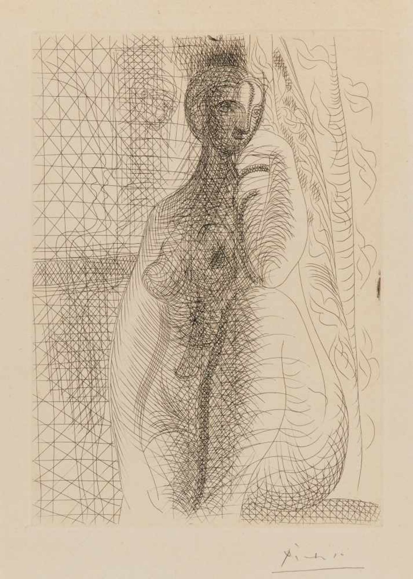 Picasso, Pablo1881 Malaga - 1973 MouginsFemme nue à la jambe pliée. 1931. Etching on vellum. 31.3