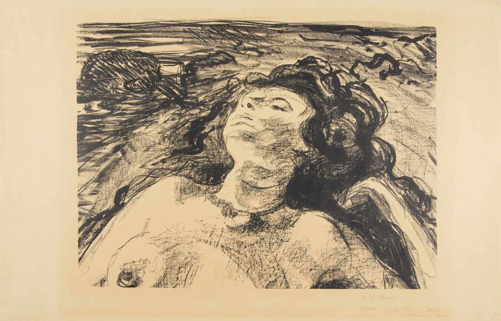 Munch, Edvard1863 Loten - 1944 EkelyLiegender Halbakt I. 1920. Lithograph on vellum. 45 x 60cm (54 x