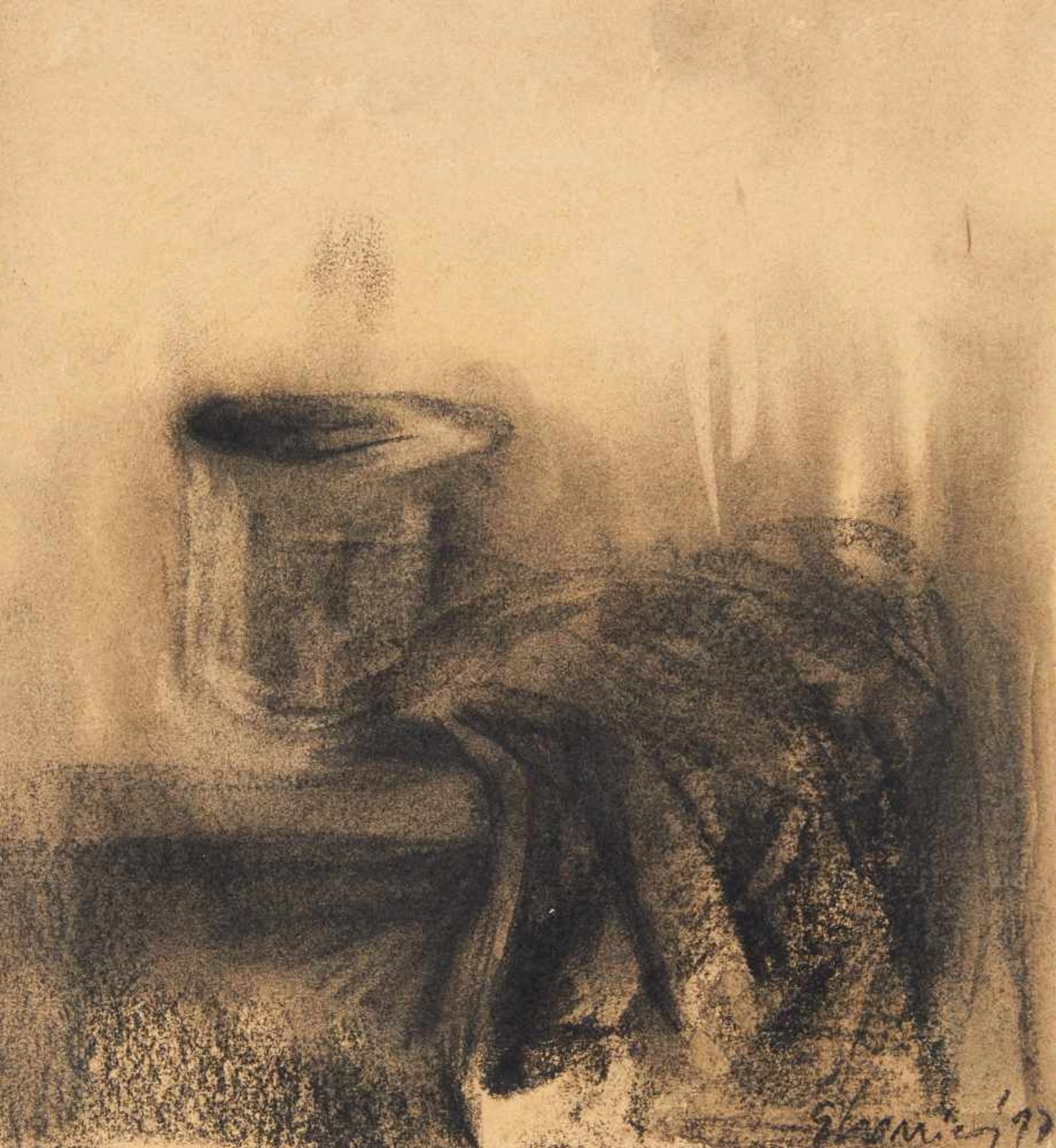 Ghenie, Adrian1977 Baia Mare/RomaniaUntitled (Pipe). 1997. Charcoal on card. 35 x 33cm. Signed and