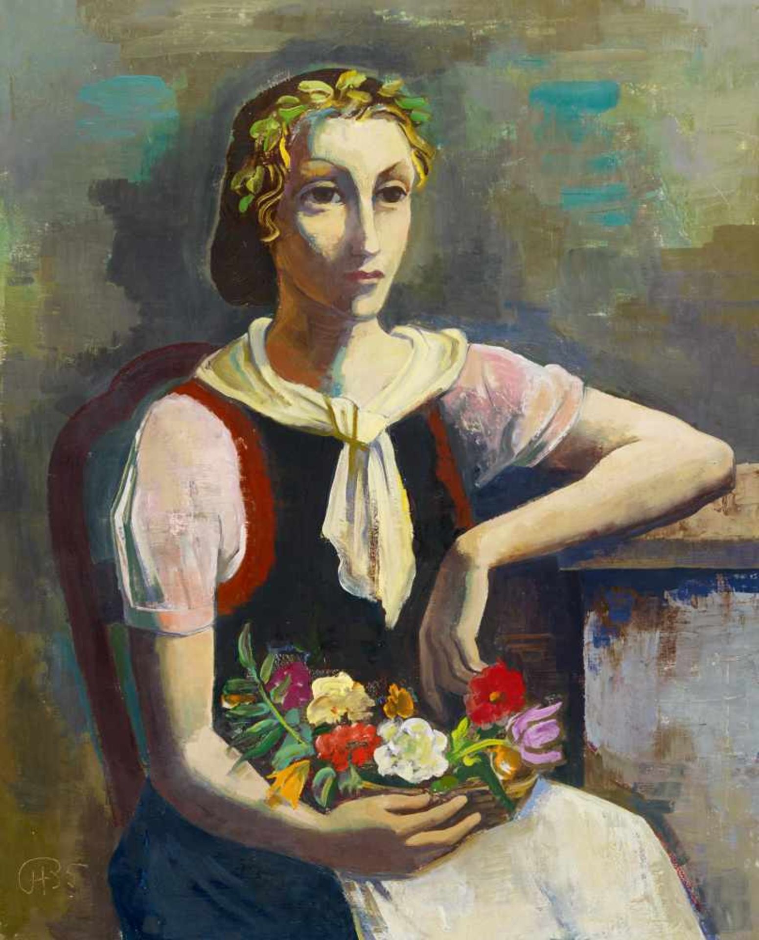 Hofer, Karl1878 Karlsruhe - 1955 BerlinBlumenmädchen. 1935. Oil on canvas. 101 x 80.5cm. Monogrammed