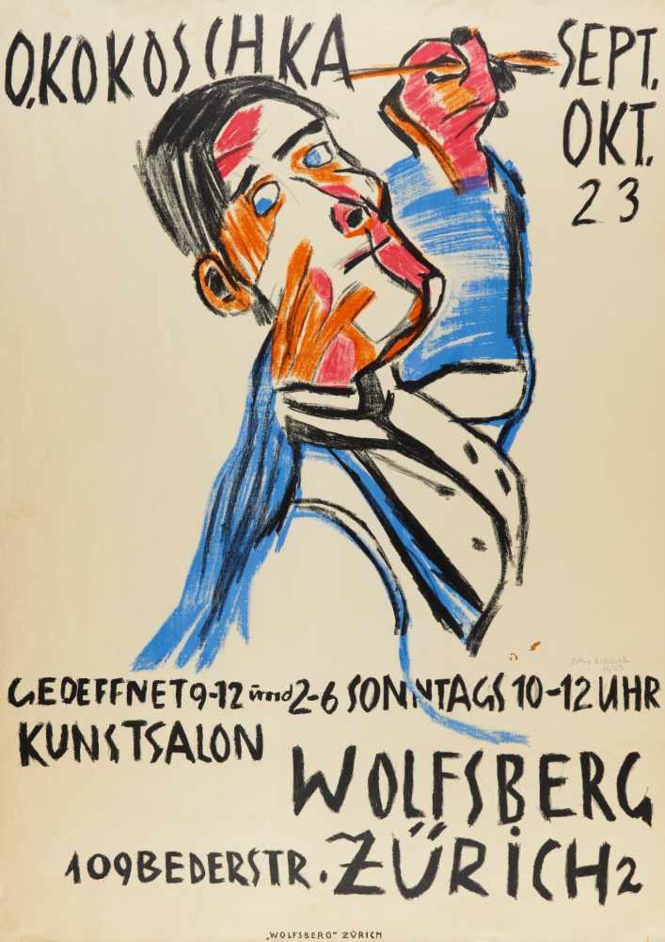 Kokoschka, Oskar1886 Pöchlarn - 1980 MontreuxSelbstbildnis von zwei Seiten als Maler. Plakat.