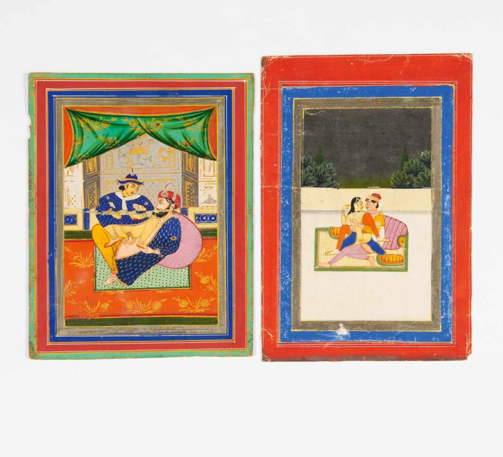 EIGHT EROTIC PAINTINGS. East India. Rajasthan, prob. Jaipur. Late 19th/beg. 20th c. Pigments and