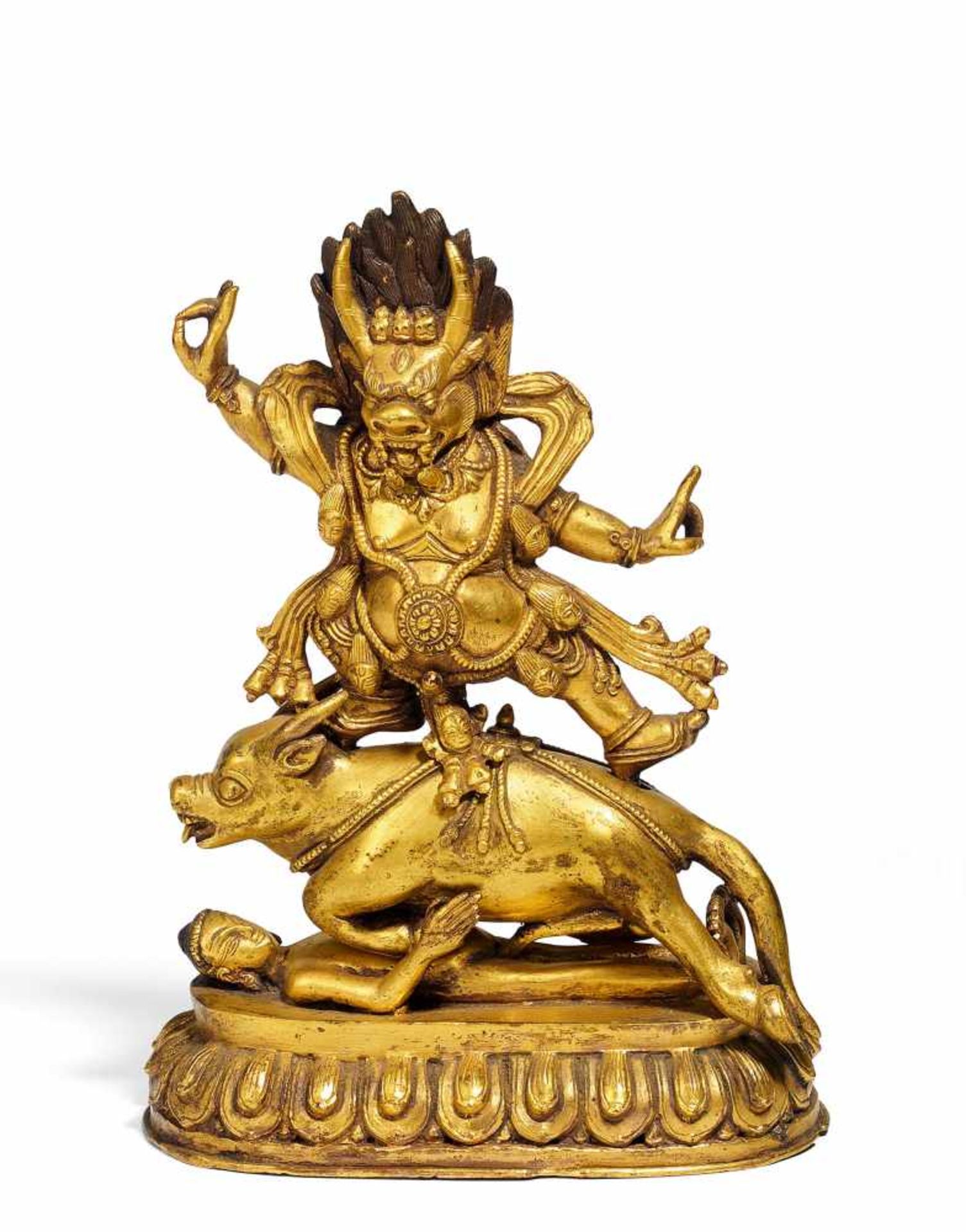 YAMA DHARMARAJA. Tibet. 18th/19th c. or later. Copper bronze with fire gilding. The god of death