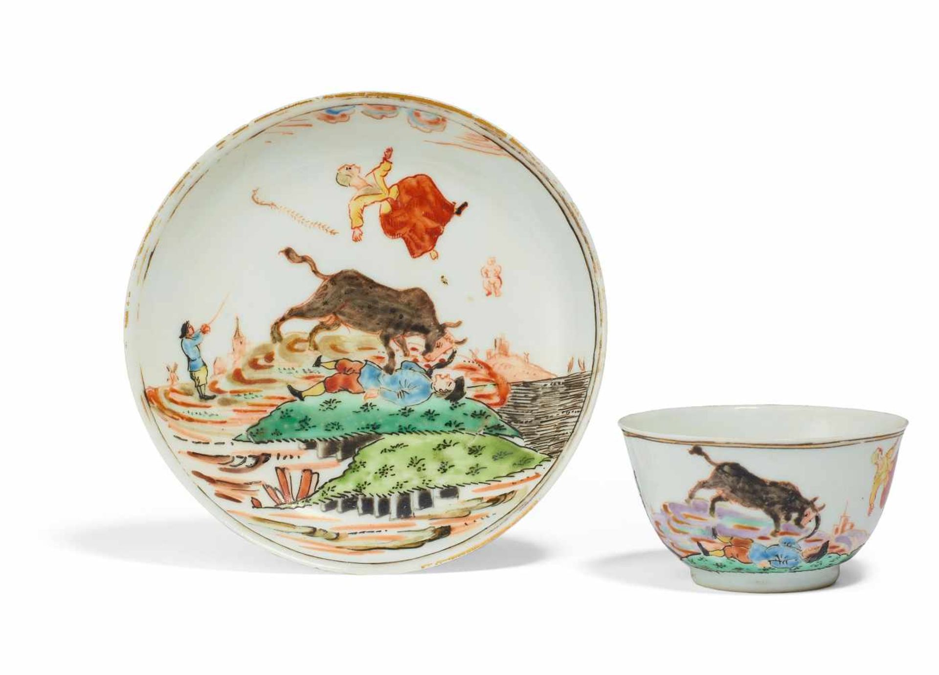 RARE CUP AND SCAUER SHOWING THE 'WONDER OF ZAANDAM'. China. Export porcelain. Qing dynasty. Qianlong