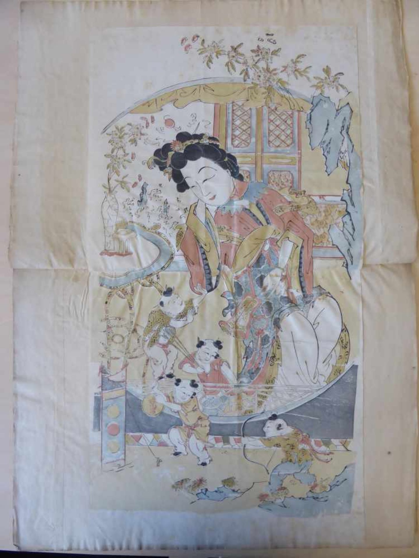 FOUR WOODBLOCK PRINTS IN TWO BOOKLETS WITH LADIES AND PLAYING BOYS. China. Qing dynasty. 17th/18th - Bild 3 aus 4