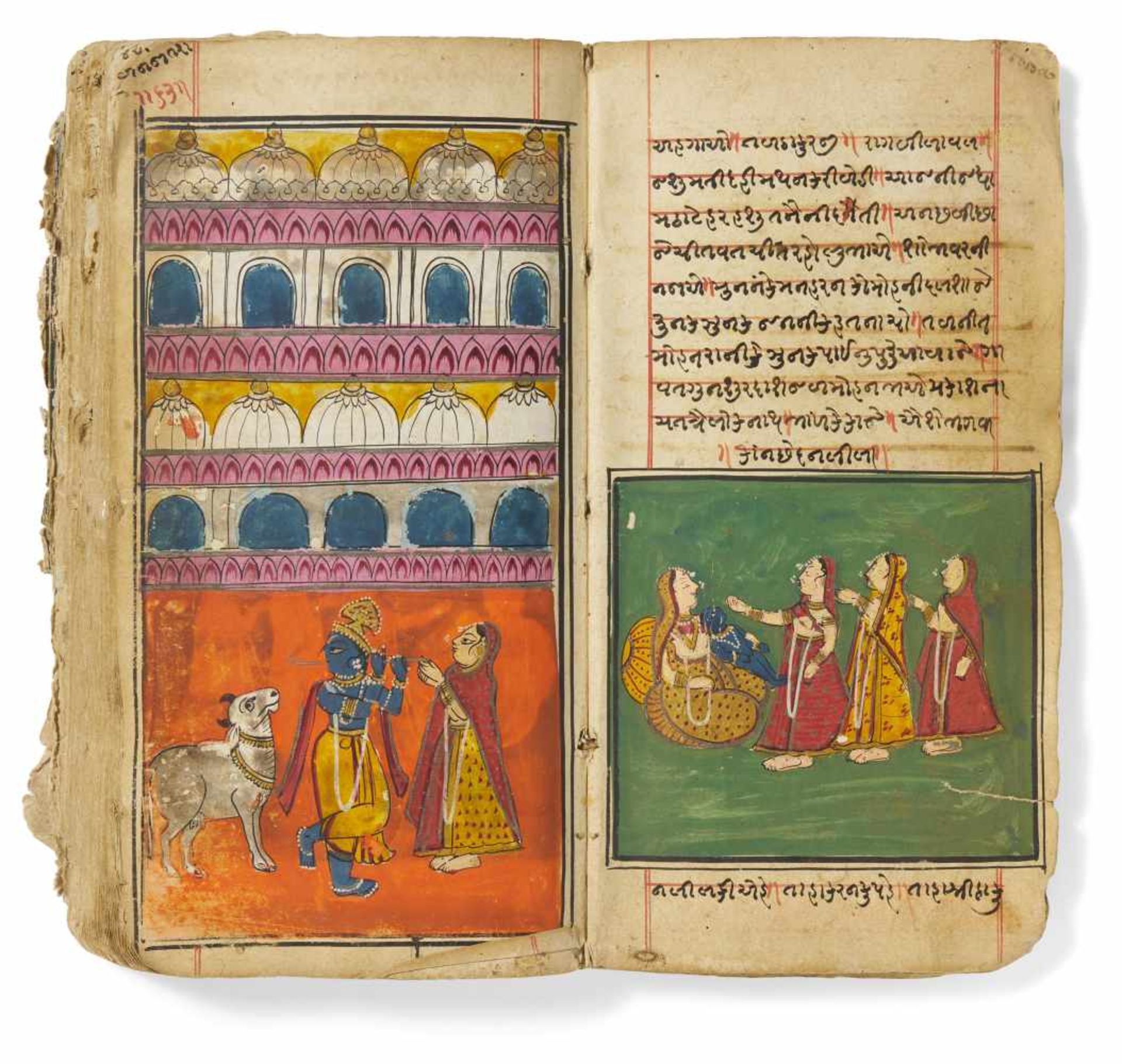 THREE ILLUSTRATED MANUSCRIPTS. India. 18th/19th c. Ink, pigments, partly with gold leaf on paper. a)