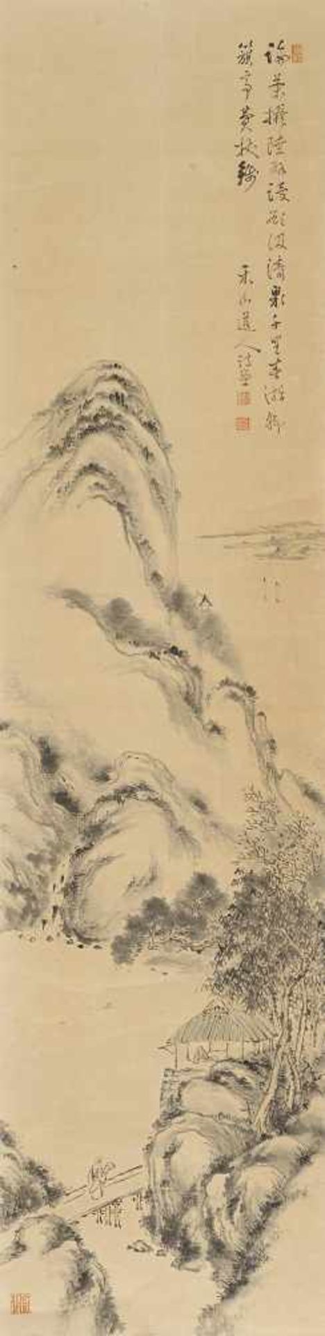 TWO LANDSCAPE PAINTINGS. China. 19th/20th c. Ink and a few pigments on paper. Mounted as hanging