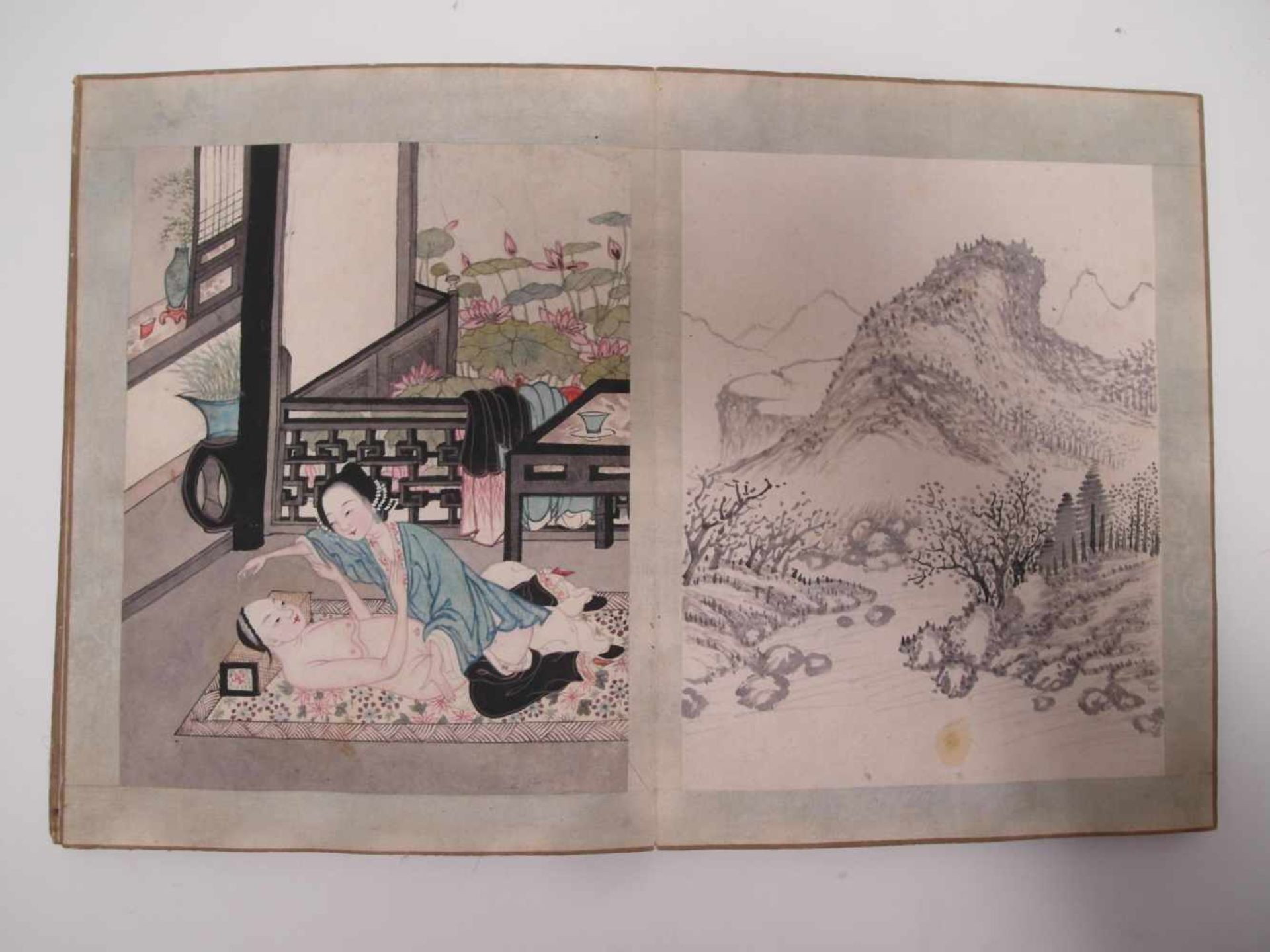 FANFOLD BOOK WITH 18 EROTIC AND 18 BLACK INK PAINTINGS. China. Qing dynasty. 18th/19th c. Ink, - Bild 8 aus 17