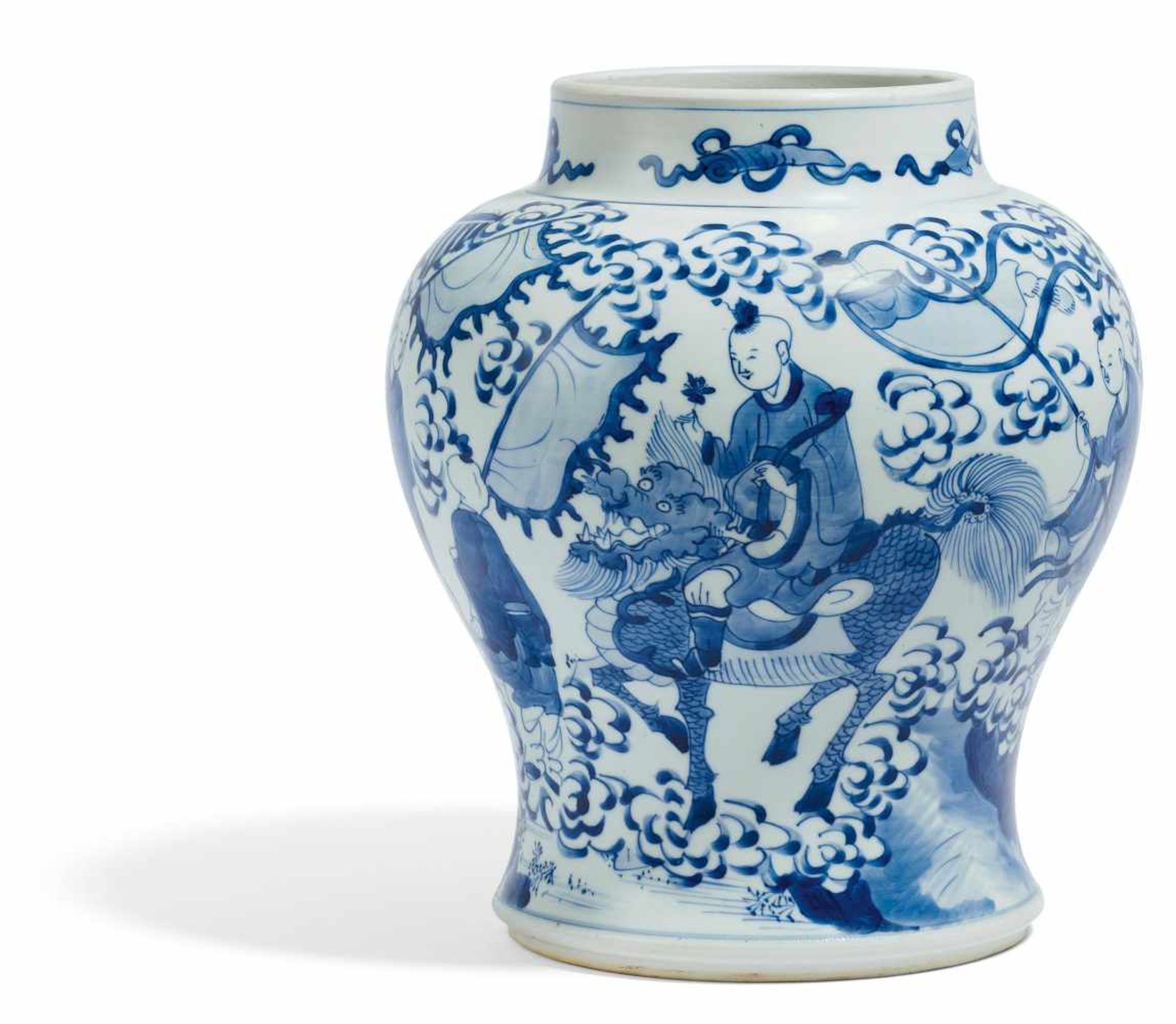 BALUSTER VASE WITH BOY RIDING QILIN. China. Qing dynasty. Kangxi period (1661-1722). Porcelain