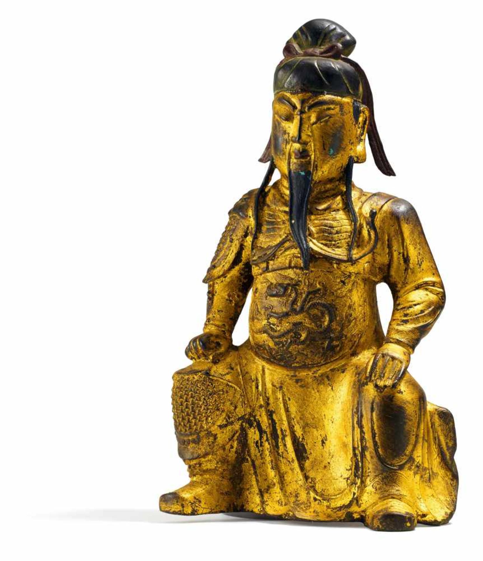 GUAN YU WITH DRAGON ON THE GARMENT. China. In the style of the Ming dynasty, but later. Bronze