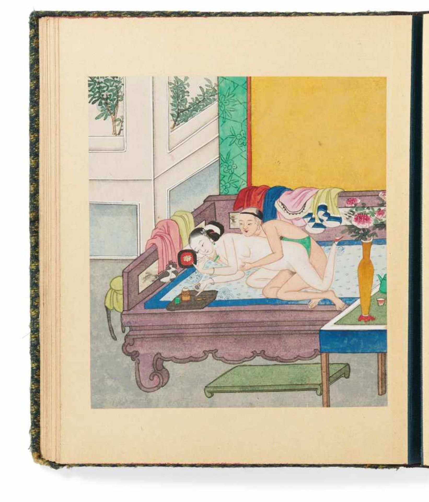 ALBUM WITH TWELVE EROTIC PAINTINGS. China. Qing dynasty. 18th/19th c. Ink and pigments on paper. The - Bild 2 aus 14