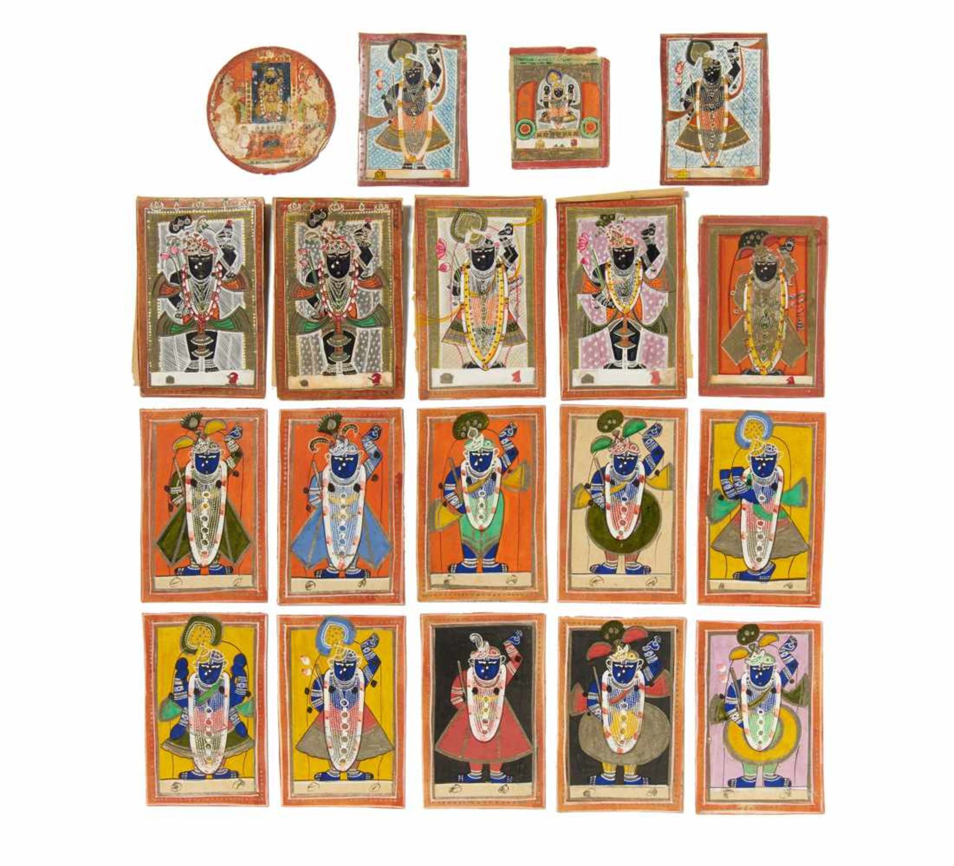 NINETEEN RARE MINIATURE PAINTINGS OF SHRI NATHJI. India. Rajasthan. Mewar. Nathdwara. 19th c.