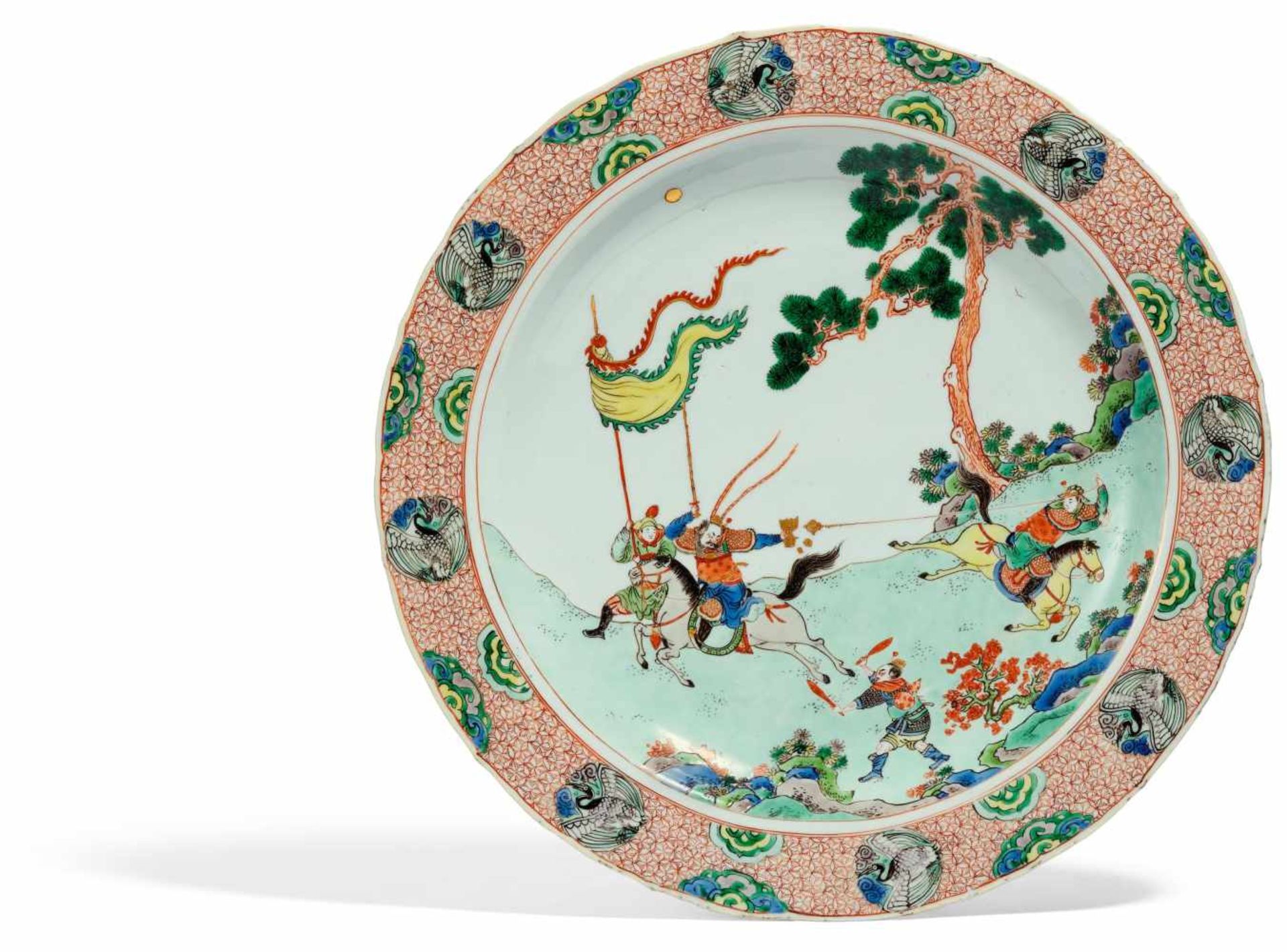 IMPORTANT DISH WITH OPERA SCENE FROM THE STORY OF THE THREE KINGDOMS. China. Qing dynasty. Kangxi