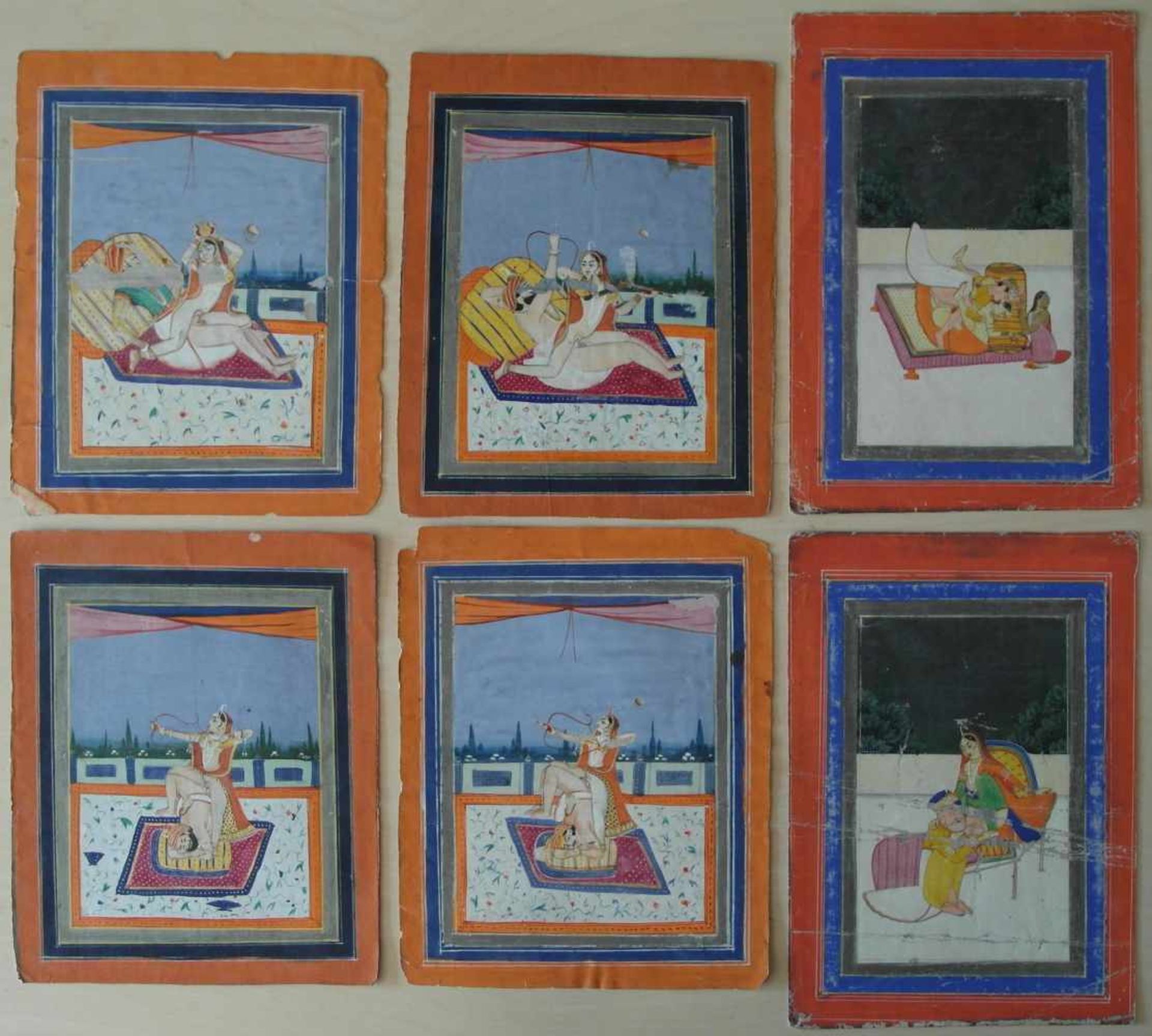 EIGHT EROTIC PAINTINGS. East India. Rajasthan, prob. Jaipur. Late 19th/beg. 20th c. Pigments and - Bild 2 aus 2