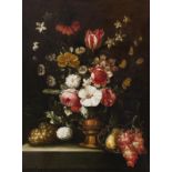 Peter Frans Casteels (1675-1697)doek, 84 x 63, bloemen in vaas op plint, gesigneerd l.o.