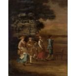 Jan Anton Garemijn (1712-1799)maroufle, 79 x 64, danssende en muciserende boeren in landschap,