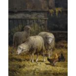 Cornelis van Leemputten (1841-1902)paneel, 41 x 31, Schapen in de stal, gesigneerd r.o.