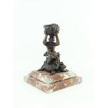 bronzen renaissance sculptuur met voorstelling van riviergod met schelp op schildpad, 17e eeuw, h.