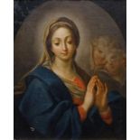 doek, 74 x 59, De Madonna (annuciatie), in een gefingeerd ovaal venster, navolger Anton Raphael