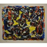 Theo Wolvecamp (1925-1992)kleurenlitho,53 x 64, compositie, gesigneerd r.o. '90, oplage XIX/XXX