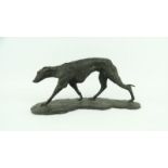 bronzen sculptuur met voorstelling van hazewindhond, gemonogrammeerd TRN, onbekend, h. 12 cm -