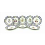 8 Frans porseleinen borden met decor van elegante dames waaronder Marie Antoinette, gemerkt: Sevrès,