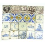 20 aardewerk tegels waaronder met voorstelling van figuren en schepen, 17e en 18e eeuw