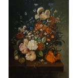 paneel, 30 x 23, bloemstilleven, in de manier van Rachel Ruysch